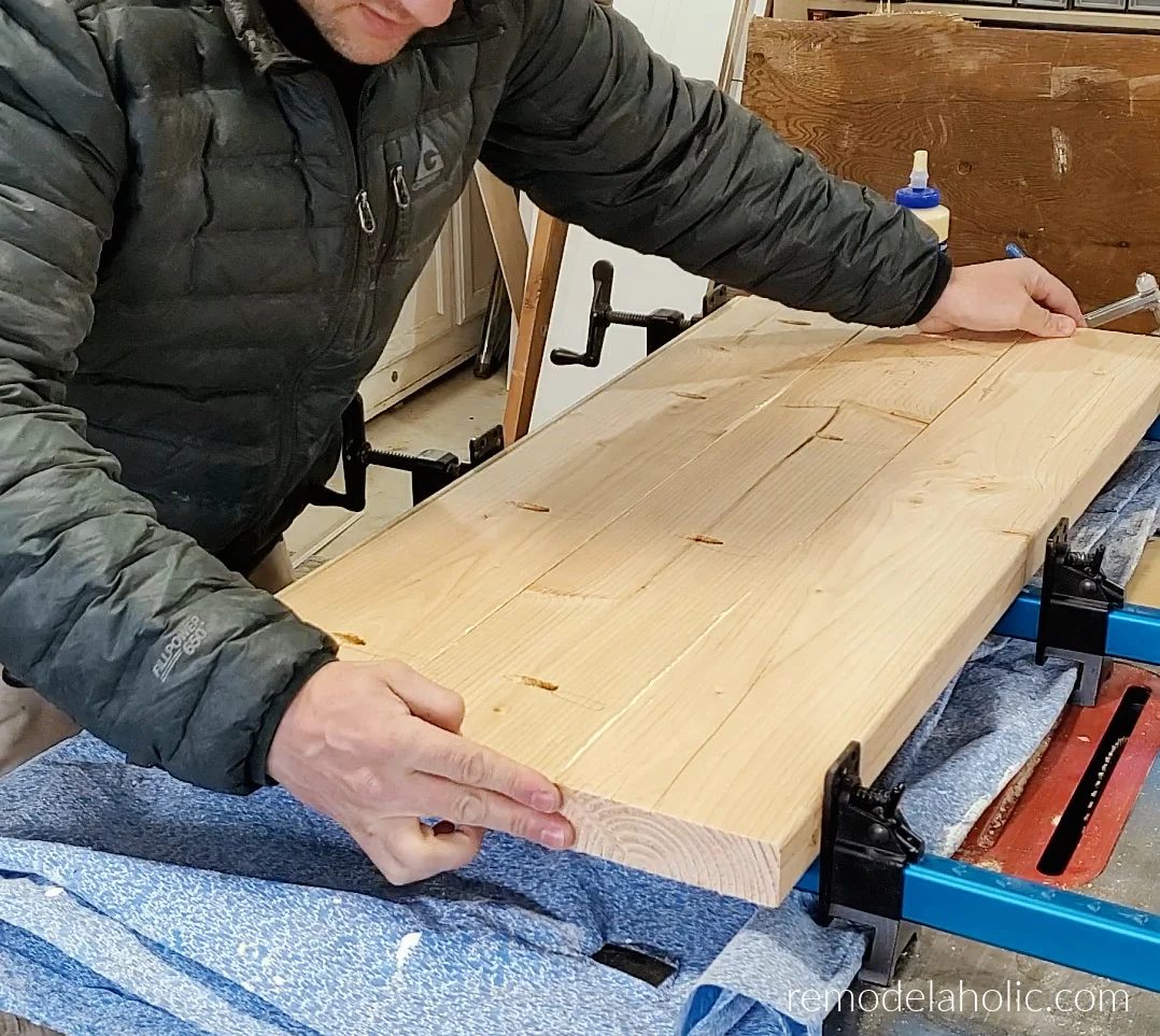 Glue And Clamp Edge Join Boards For Mudroom Bench Seat Top And Shelf, Bekob