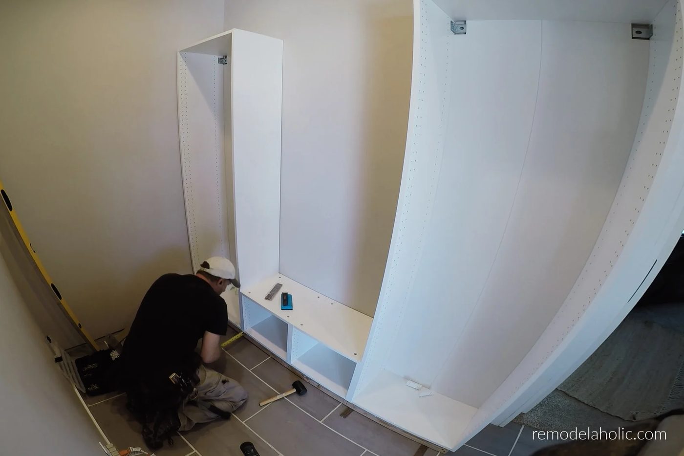 Assemble And Install Ikea Cabinet Frames For Mudroom Bench With Storage, Bekob
