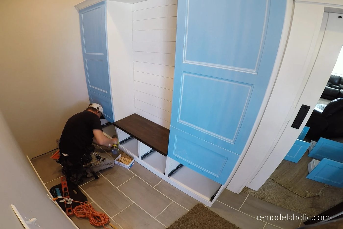 Add Doors And Baseboard Trim To Ikea Cabinets For Mudroom Storage Bench, Bekob
