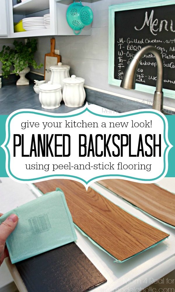 Plank Backsplash Using Peel and Stick Flooring Mom 4 Real for Bekob.com