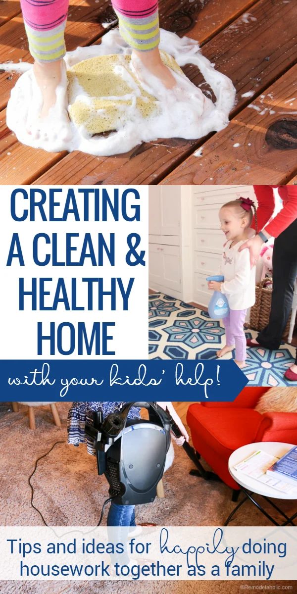Kids can (and should!) help with housework, and this is how we do it in our family to create a #cleanandhealthyhome. With a few tricks (and patience) up our sleeve, and our new #Or