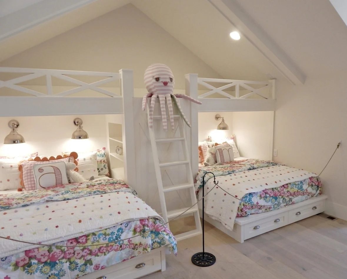 Bunk Room With White And Florals
