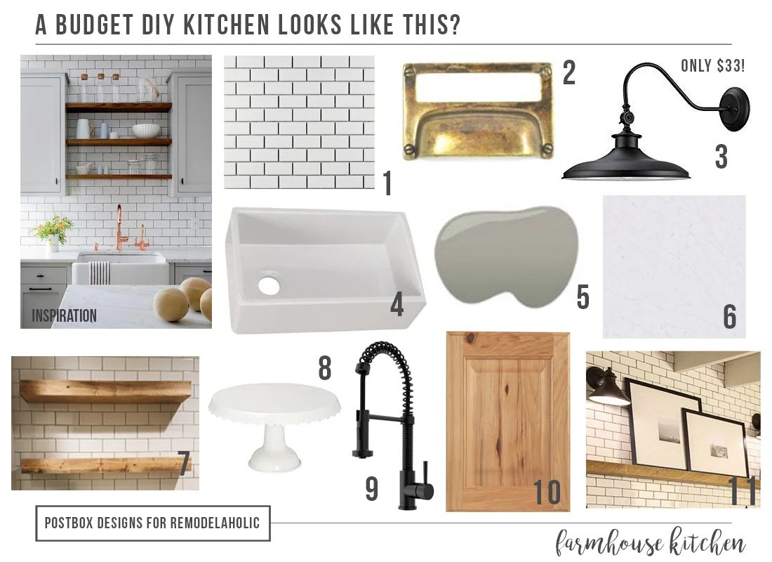 Design a modest-cost Kitchen + Island, Farmhouse Style