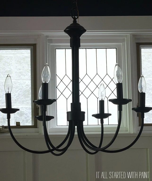 classic leaded faux stained glass window and chandelier in dining room, It All Started With Paint on Bekob