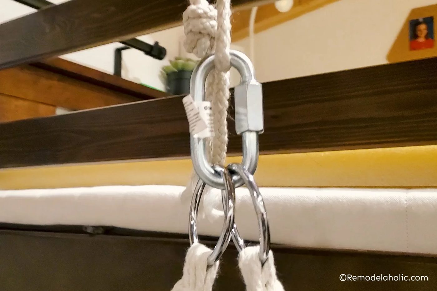 How To Hang A Swing Chair Indoors, Quick Connect Carabiner For Swing Ropes, Bekob