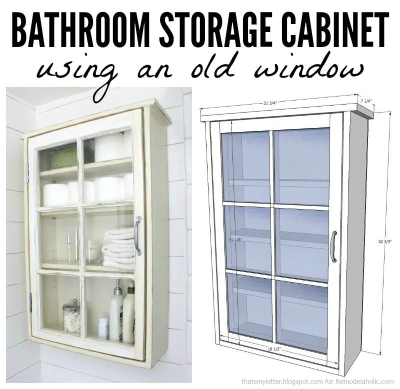 Create a stylish and unique bathroom storage cabinet using an old window as the door! This detailed building plan will walk you through the process.