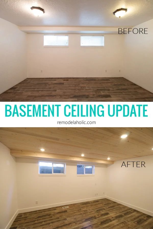 Handmade Basement Ceiling Update With Whitewashed Plank Wood Ceiling And Recessed Can Lights #Bekob