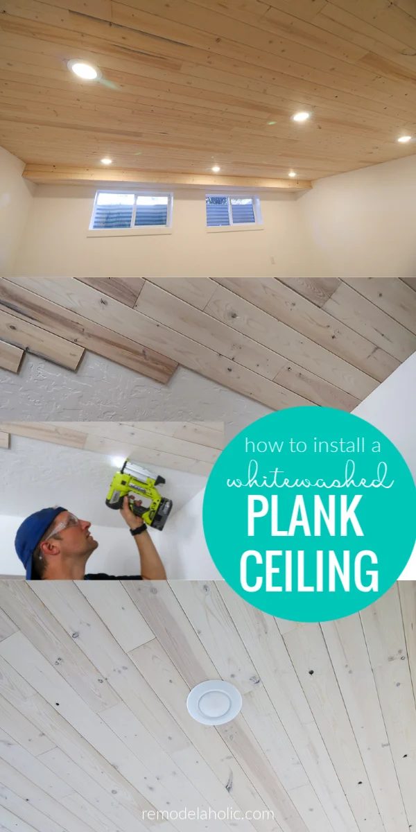 How To Install A Whitewashed Plank Ceiling In A Basement #Bekob