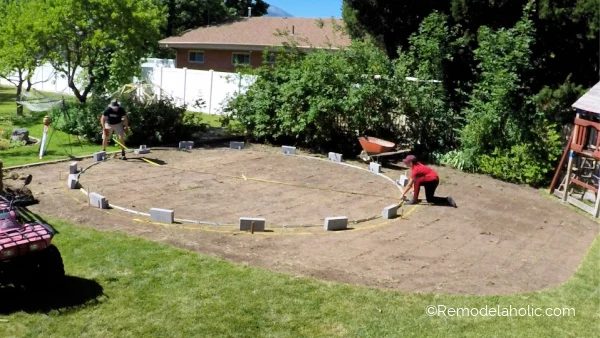 03 Laying Out The Foundation Blocks, Handmade Above Ground Pool Installation, Bekob