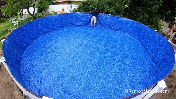 15 Installing The Pool Liner, Handmade Above Ground Swimming Pool Installation, Bekob