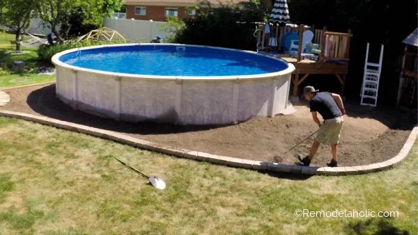 24 Leveling Out Planter Beds Around Above Ground Swimming Pool, Handmade Installation, Bekob