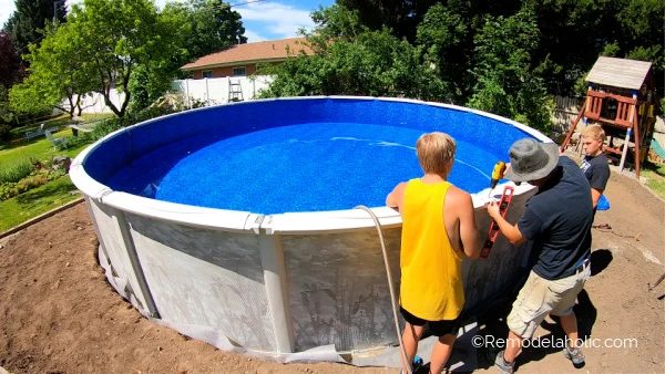 18 Installing The Top Pool Trim, Handmade Backyard Above Ground Pool Installation, Bekob
