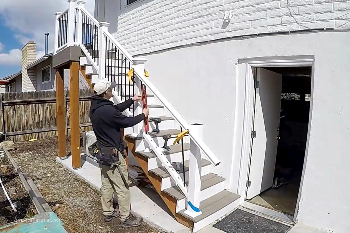 Installing Deck Stair Rails, Clamp Handrail In Place, Bekob