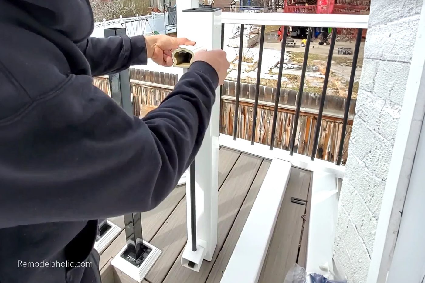 Attach Short Handrail Section To Post Jacket For The Bump Out On The Deck Railing, Bekob