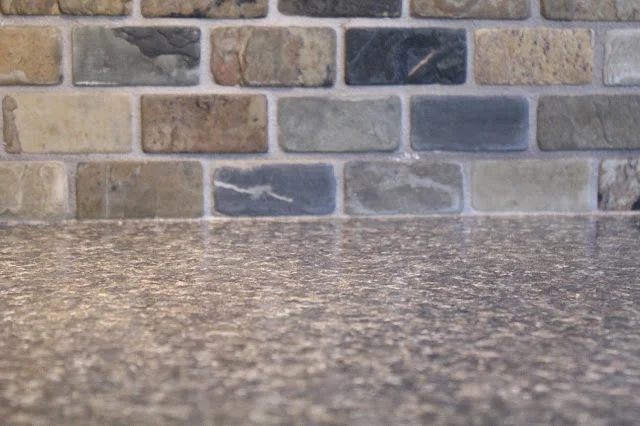 small kitchen remodel, slate tile backsplash and laminate countertop