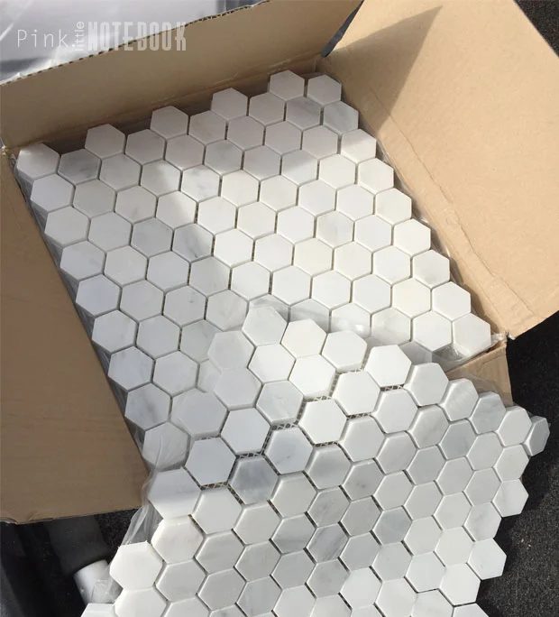 marble hex tile for fireplace update Pink Little Notebook featured on @Bekob