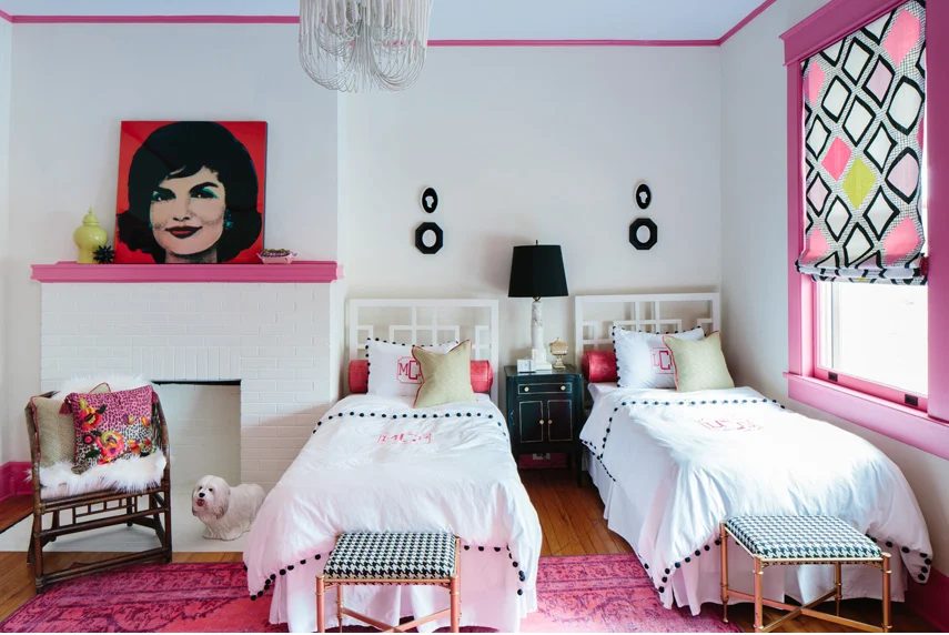 pink trim girls shared bedroom