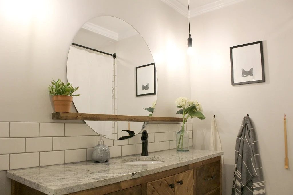 Modern Bathroom Round Sunrise Floating Mirror Handmade, Woodshop Diaries Featured On @Bekob (1)