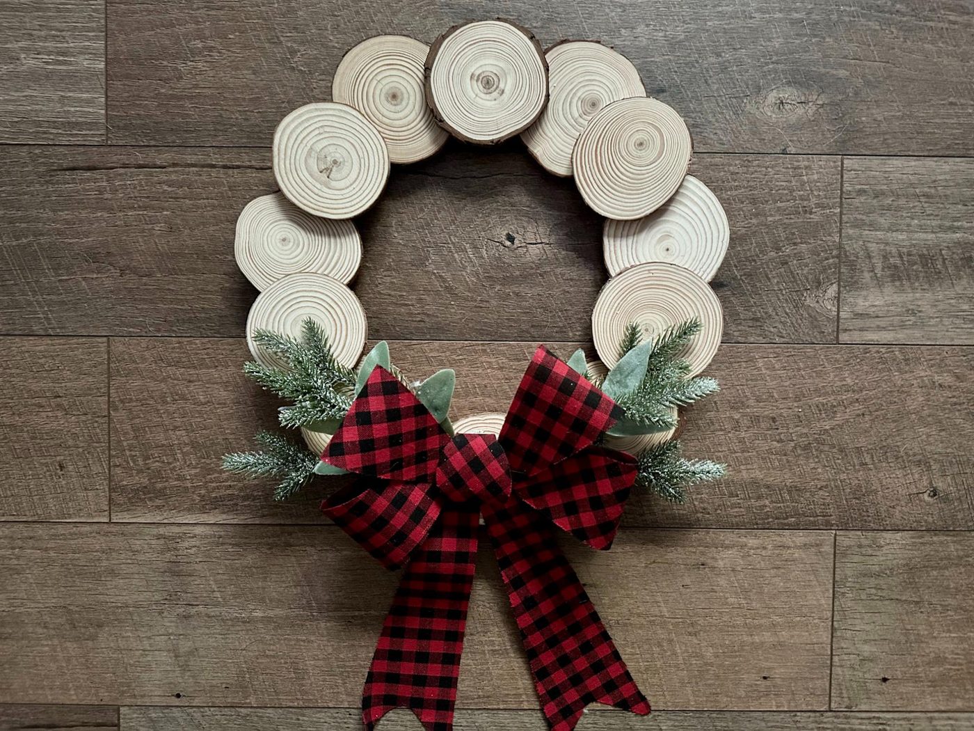 Handmade Winter Wood Slice Wreath for Front Door Christmas Cheer