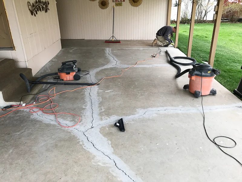 Grinding Cracks to Prep for Painting A Concrete Patio With UGL Epoxy Floor Paint