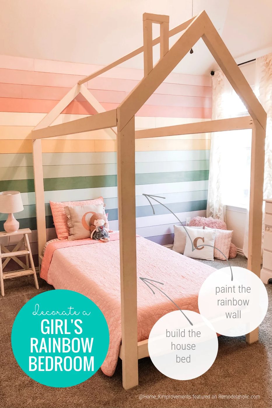 How To Decorate A Girl's Rainbow Room, Shiplap Rainbow Wall, House Bed Frame @home Kimprovements On Bekob
