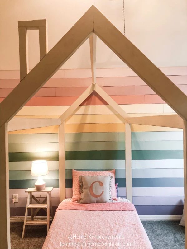 Diy House Bed Frame With Colorful Painted Rainbow Shiplap Accent Wall, Home Kimprovements For Bekob