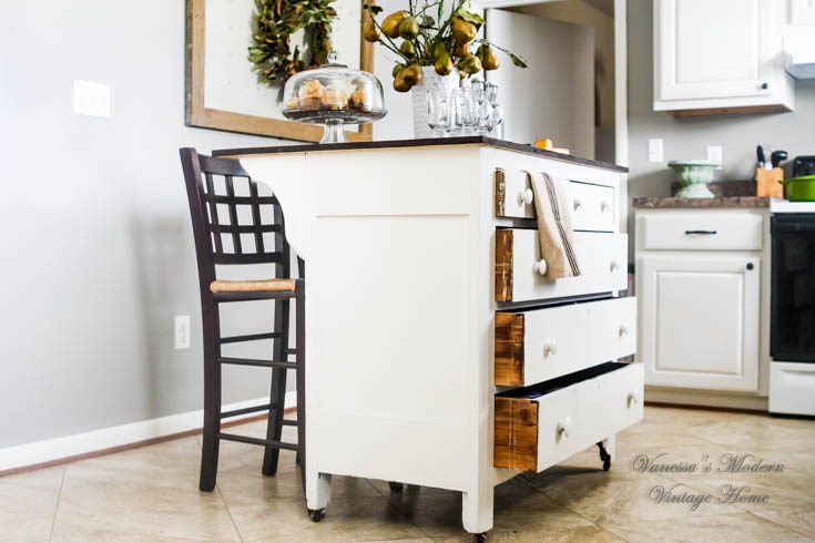 striking handcrafted kitchen island by Vanessa's Modern Vintage Home featured on @Bekob