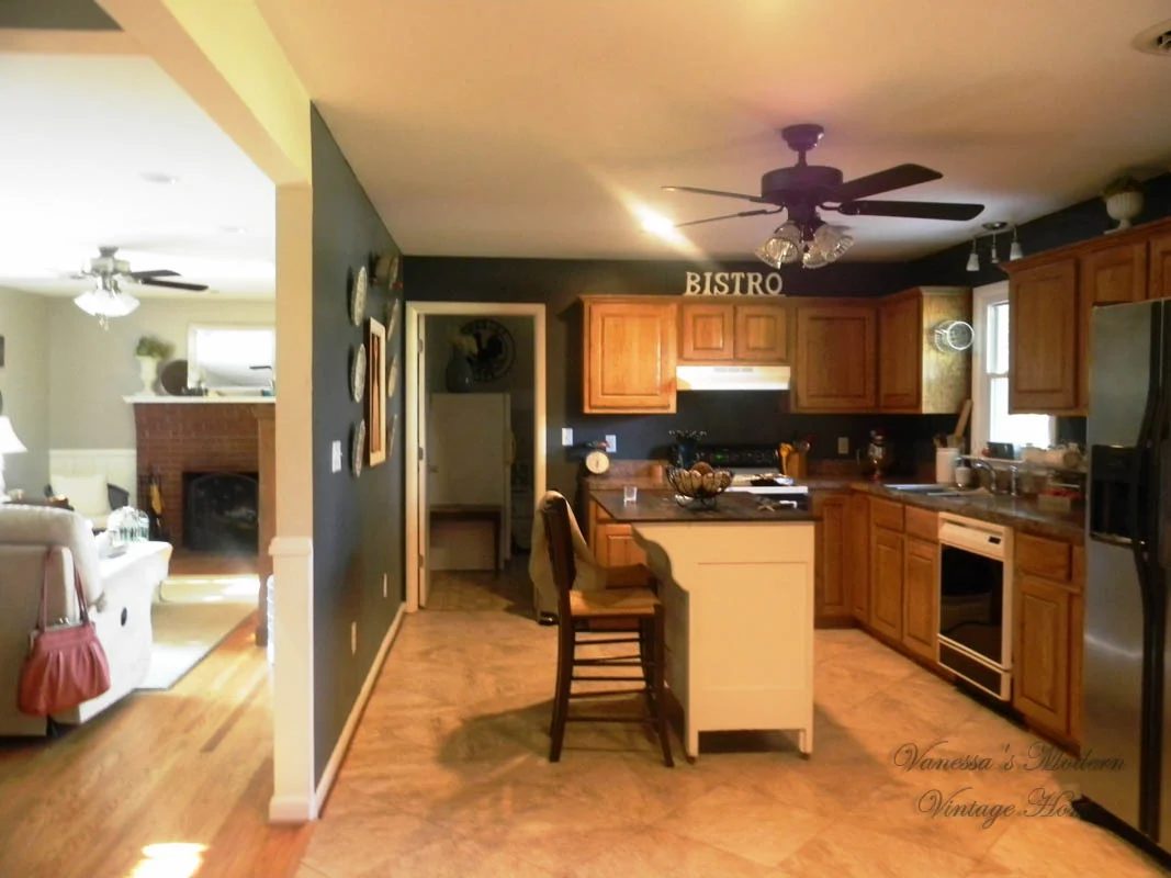 Kitchen transformation, before, wood to white by Vanessa's Modern Vintage Home featured on @Bekob