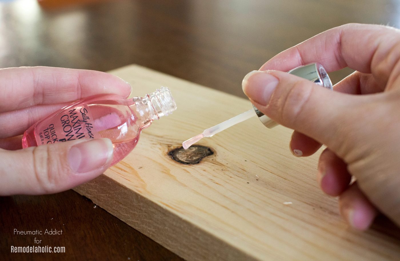 Cover Knot Hole Nail Polish method to prevent Bleed Through, pneumatic addict on Bekob