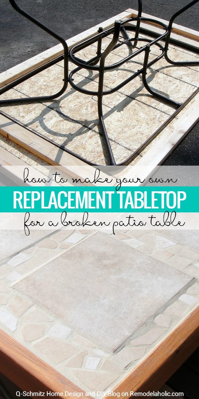 Broken patio table top? No problem! Make your own replacement tabletop with some lumber and tile. walkthrough by Q-Schmitz on Bekob.com.