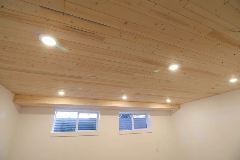 Install a Whitewashed Knotty Pine Wood Plank Ceiling
