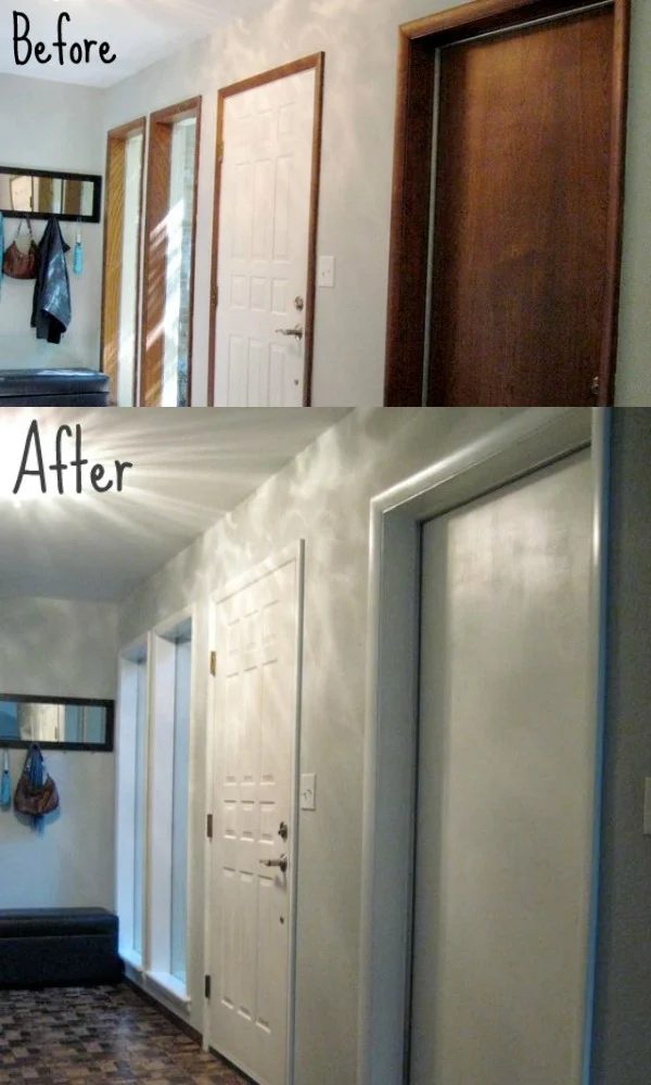 before and after, painting wood trim and doors - featured on Bekob