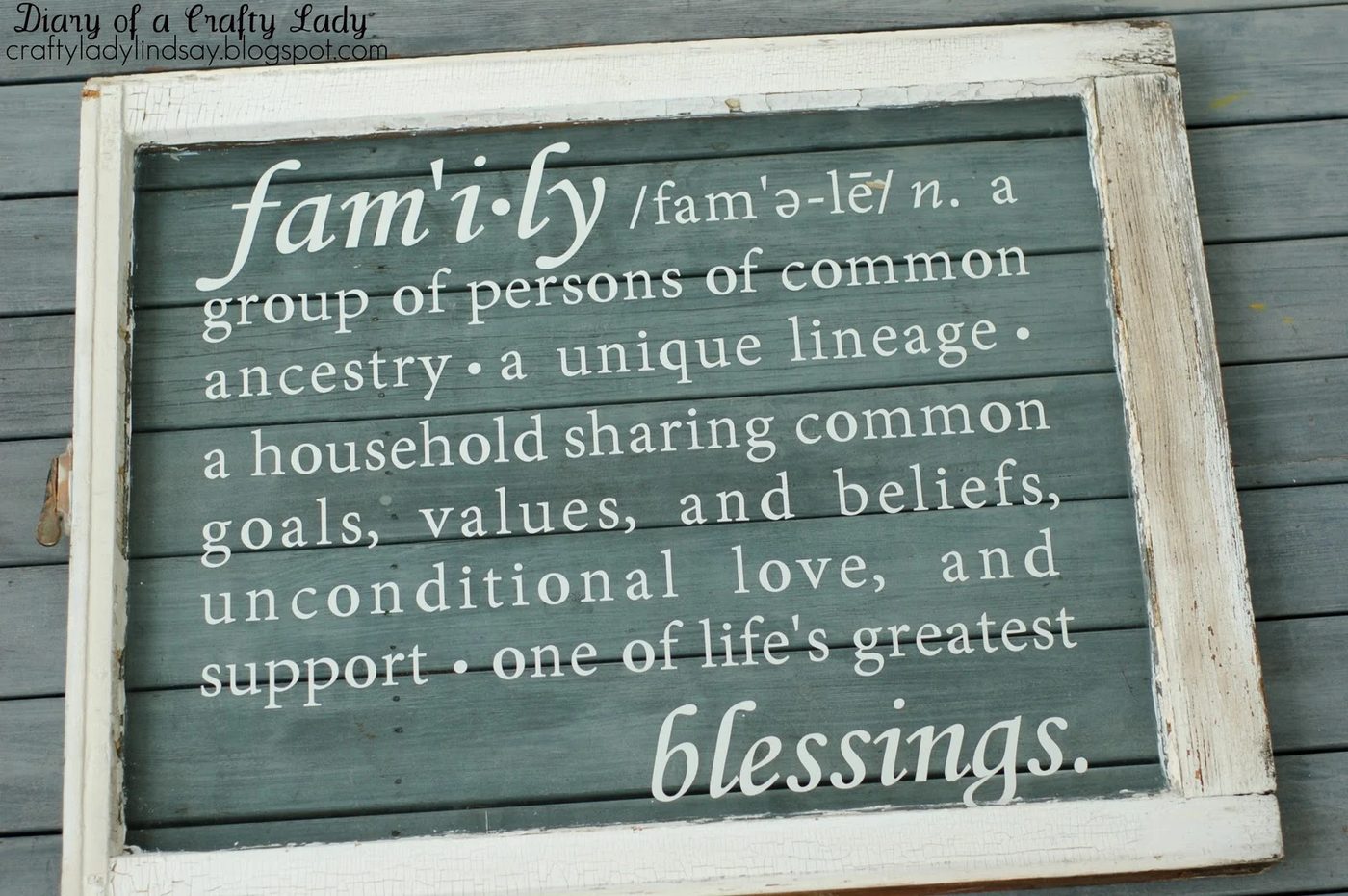 Diary of a Crafty Lady - vinyl decal on old window - via Bekob