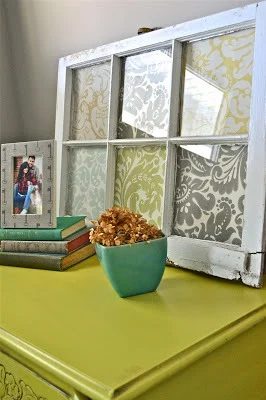 Liz Marie Blog - old window with scrapbook paper - via Bekob