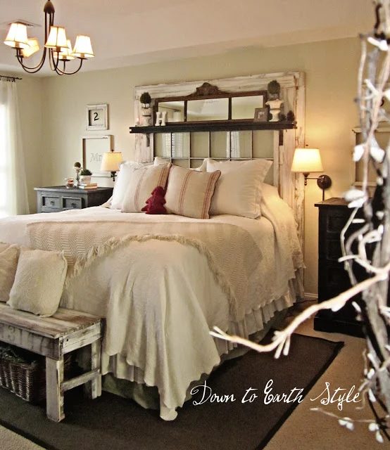 Down to Earth Style - old window headboard - via Bekob