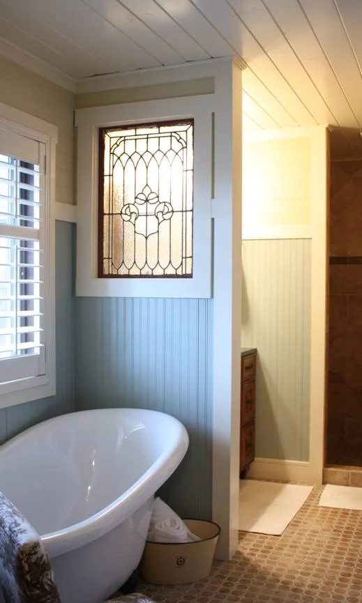 Decorate with a Little Bit - old window in bathroom wall - via Bekob