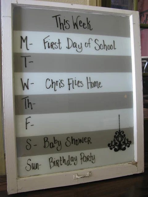 The Rustic Pic - old window painted stripes to be menu board organizer - via Bekob