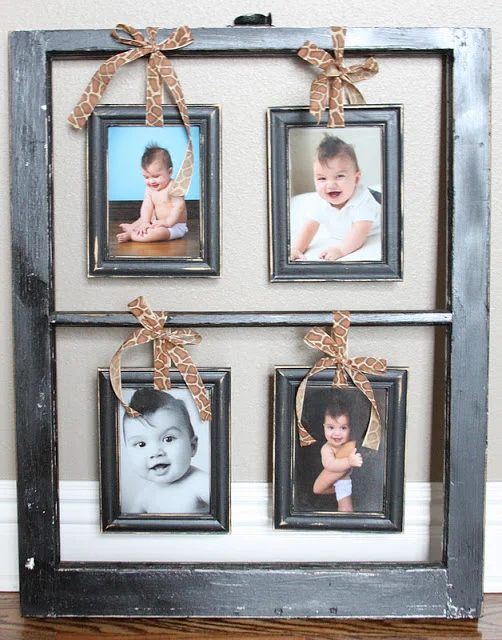 The Rowe Fam - old window with hanging photo frames - via Bekob