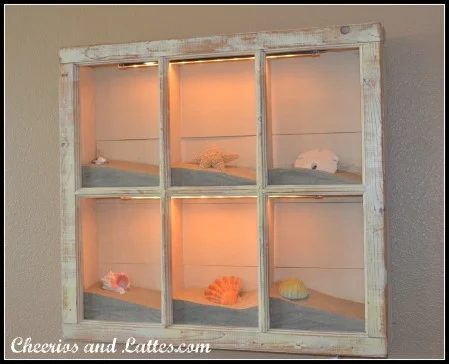 Cheerios and Lattes - lighted shadow box from old window - via Remodelahohlic