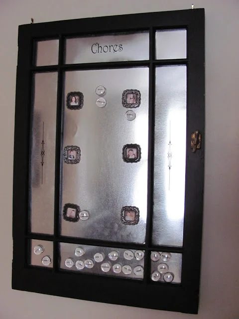 Decor Allure - old window in magnetic chore chart - via Bekob