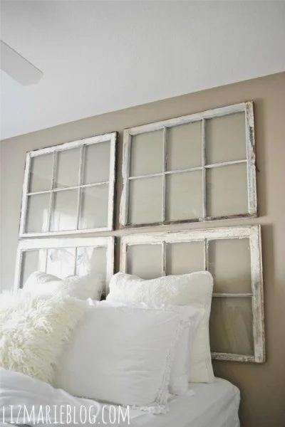 Liz Marie Blog - old windows as headboard - via Bekob