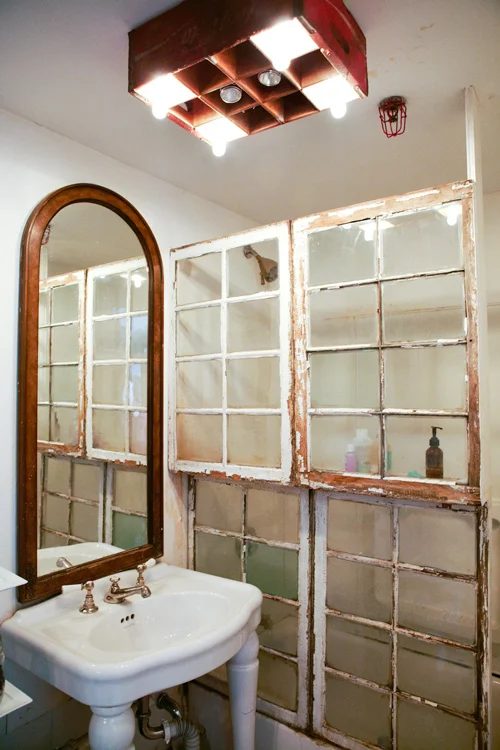 via Design Sponge - old windows used as shower curtain - via Bekob
