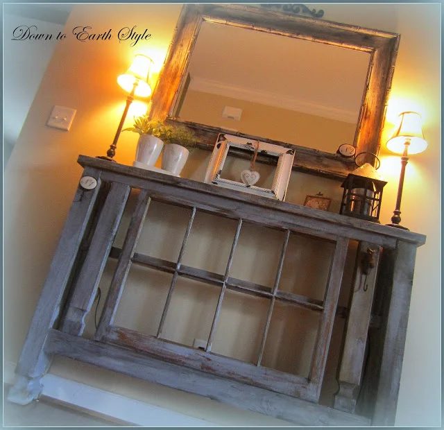Down to Earth Style - old window in a foyer table console - via Bekob