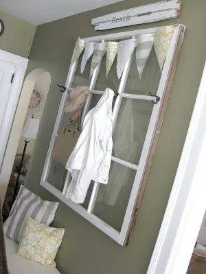 Aimee Weaver - old window to hall tree coat rack - via Bekob