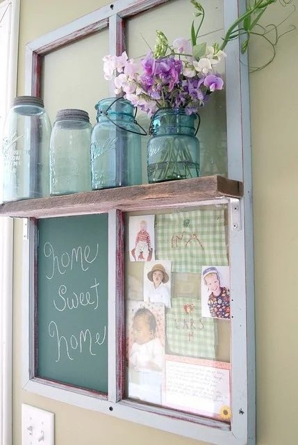 upcycled old window to shelf and chalkboard - via Bekob