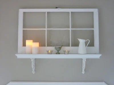 Cottage Living - old window shelf above bed - via Bekob