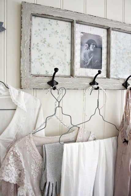 source unknown - old window into coat hanger or display hooks - via Bekob