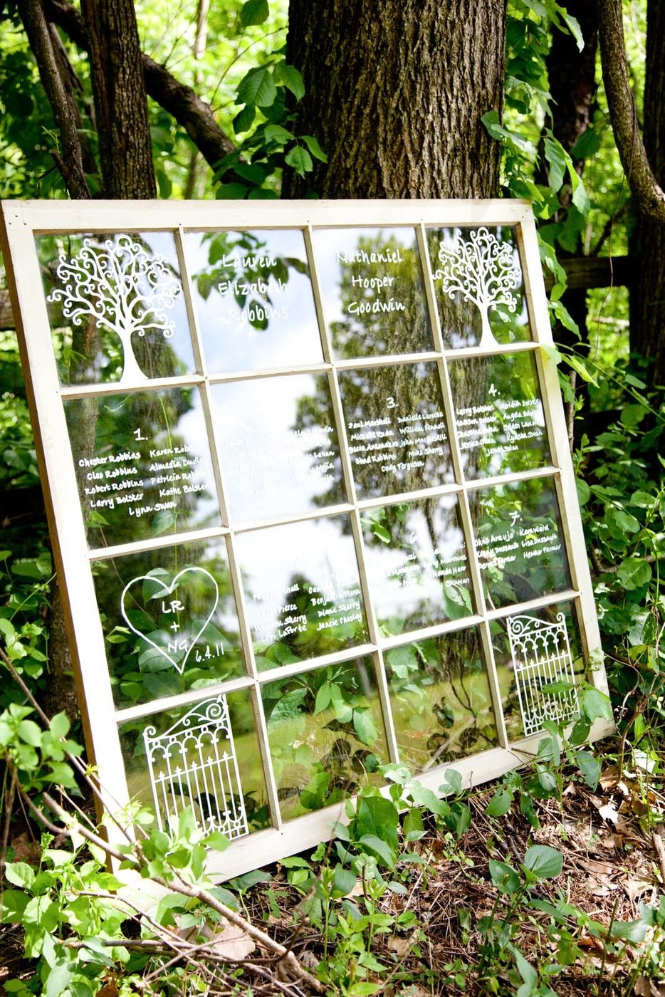 LongEared Love - old window as wedding seating chart - via Bekob