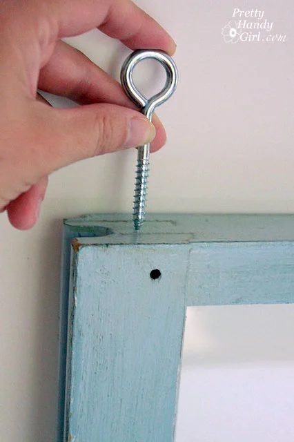 Pretty Handy Girl - hang old windows with an eye hook and ribbon or rope - via Bekob