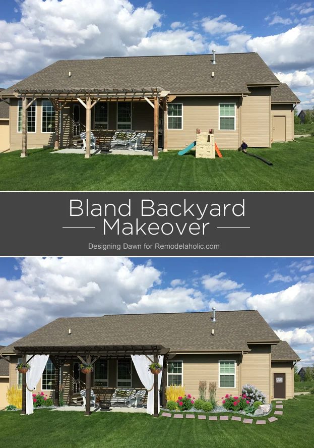 This virtual backyard pergola makeover looks so great, and it's all straightforward to do! Tips for selecting a pergola stain color and helping it look cohesive with the rest of th